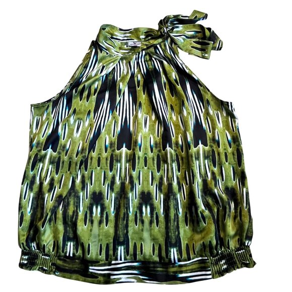 Worthington Tops - Worthington Woman 1X Green & Black Halter Top With Bow